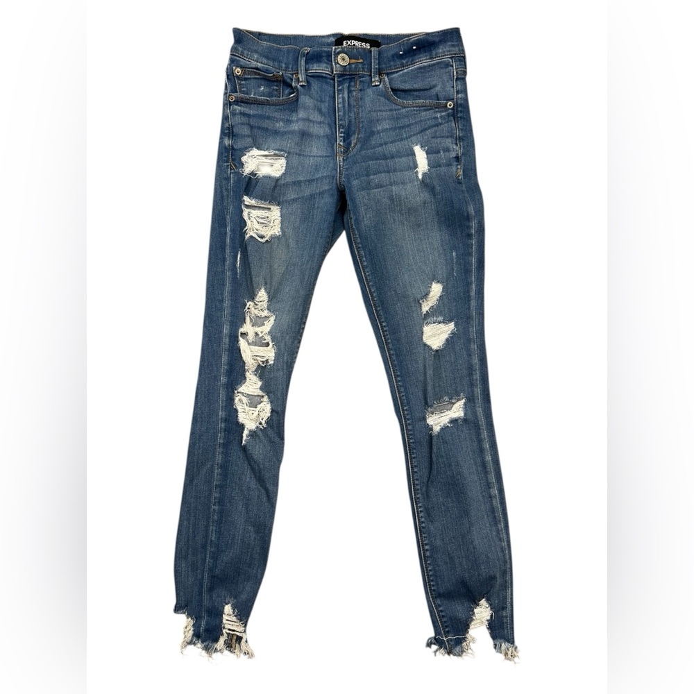 Express Jeans Women's Distressed Legging Mid-Rise Jeans Size 4